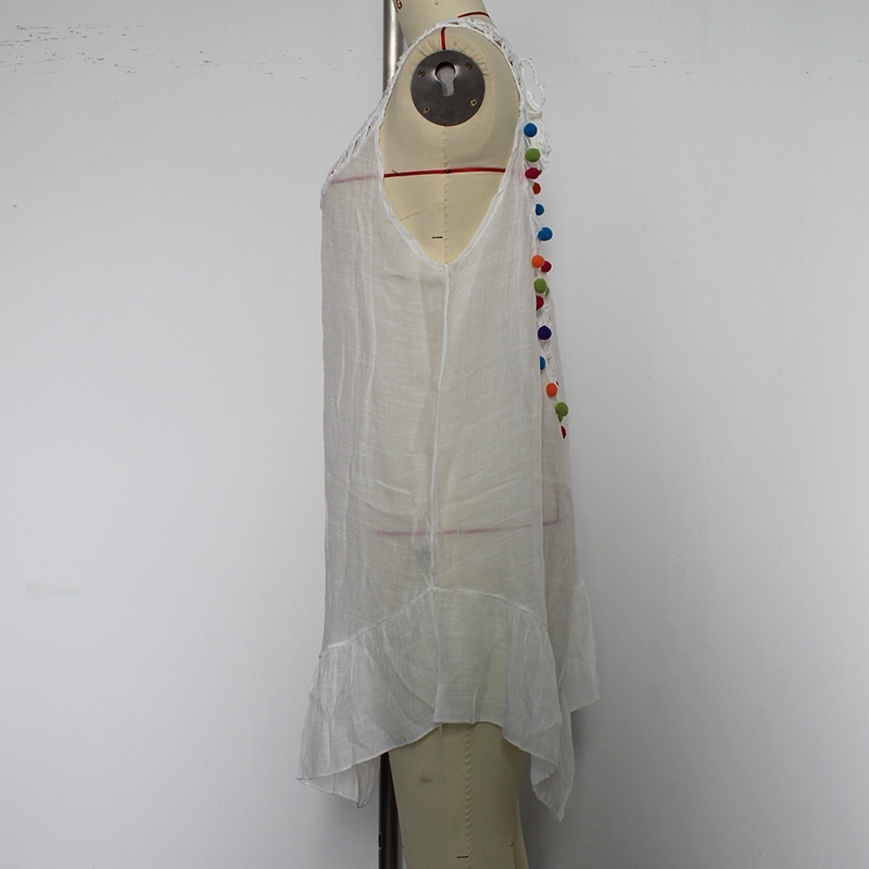 Womens Boho Beach Cover-Up Dress - Crochet V-Neck Sleeveless Mini Dress